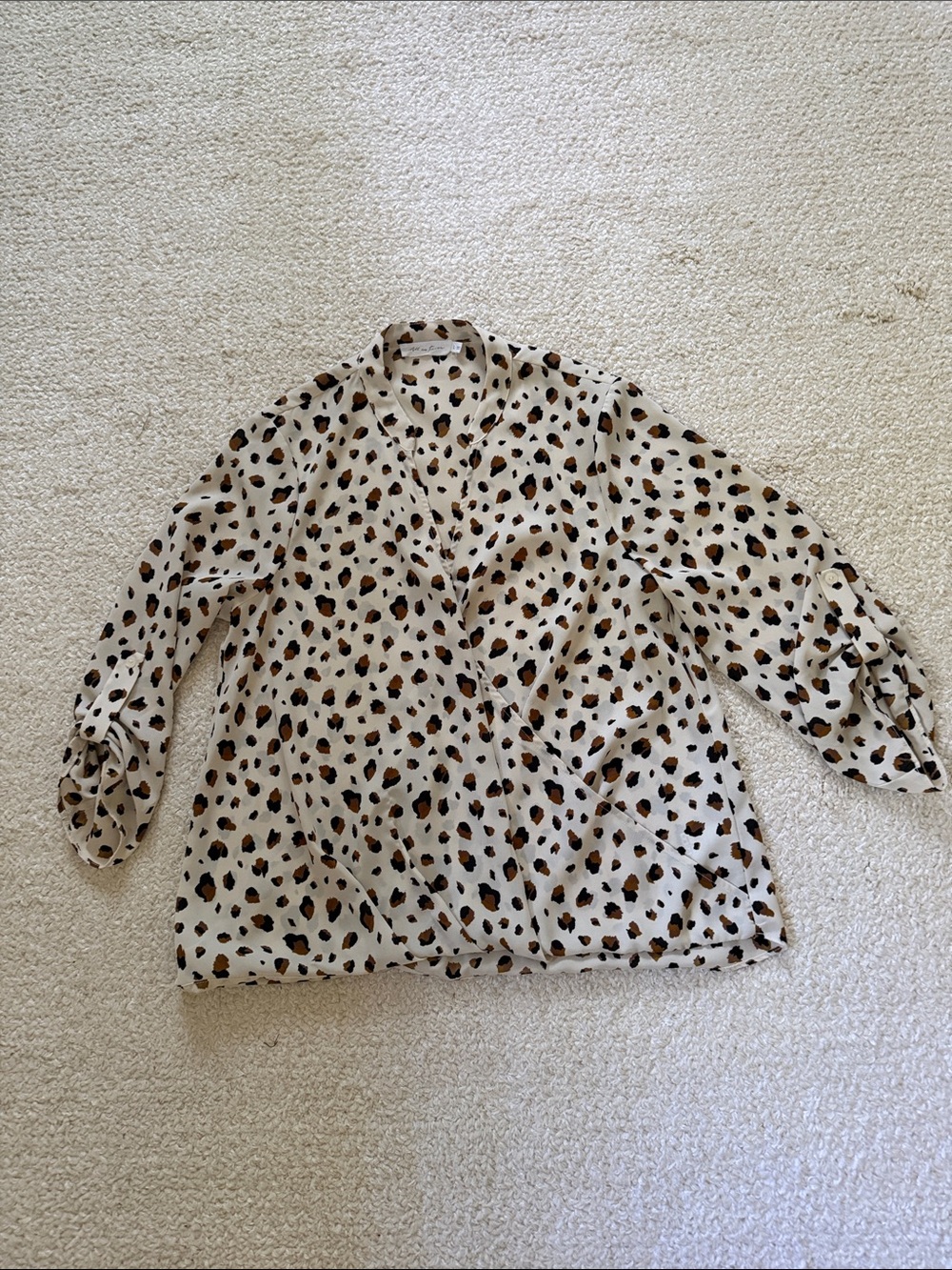 Leopard Print All-In-Favor Brand Blouse in Cream, Black and Brown